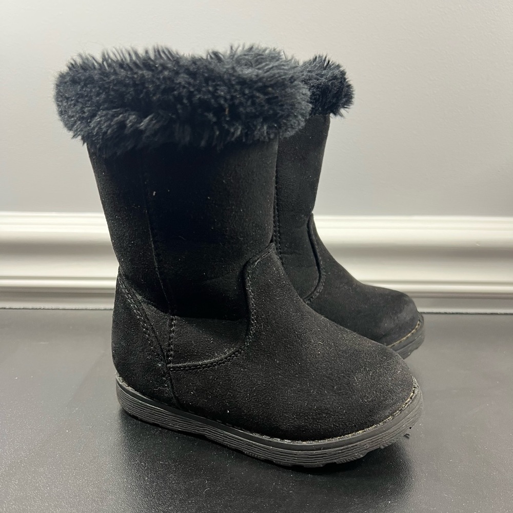 Cat & Jack Toddler Girl Boots - Black Faux Fur Shearling Side Zipper Size 6